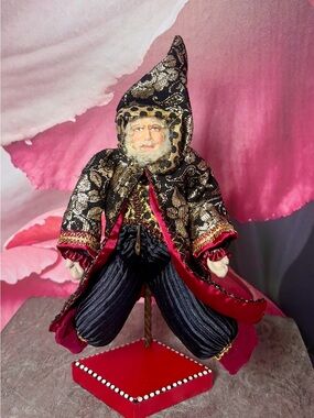 Rare Wayne Kleski Fantasy Santa Art Doll Black Gold Brocade 9.5” VTG